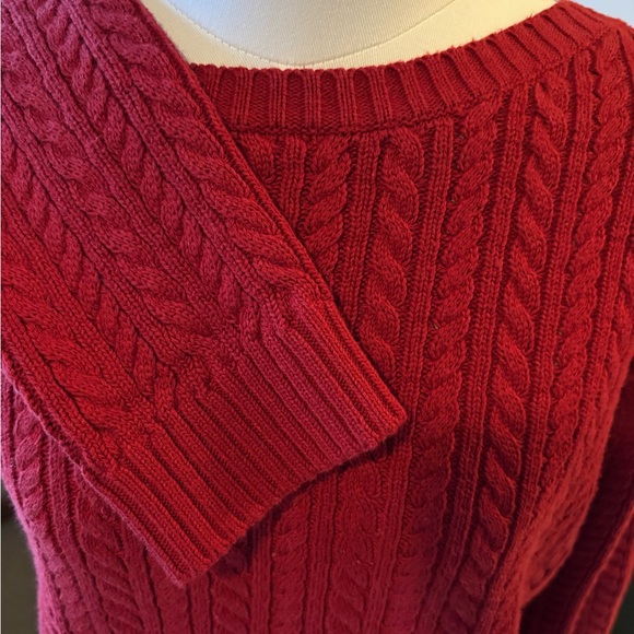 Ralph Lauren Sweaters - Ralph Lauren Burgundy Cable-Knit Crew-Neck Sweater w Ribbed Neck, Cuff & Hem